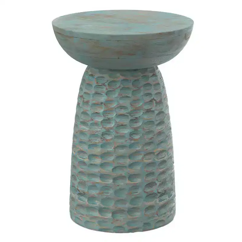 Willis Wooden Accent Table Teal Wash - WyndenHall: Mid-Century Modern, Mango Wood, Scratch-Resistant