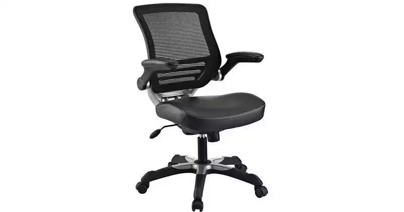 Edge Mesh Vegan Leather Seat Office Chair with Flip-Up Arms Black - Modway
