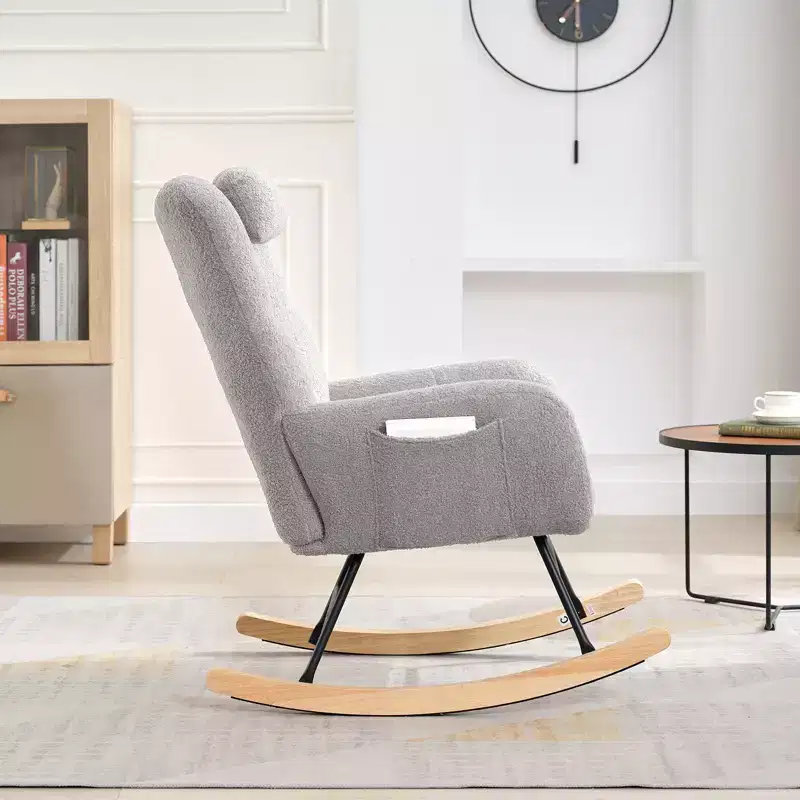 Teddy Fabric Upholstered Nursery Rocking Chair, Cozy Glider Rocker for Living Room Bedroom & Classroom Small Spaces