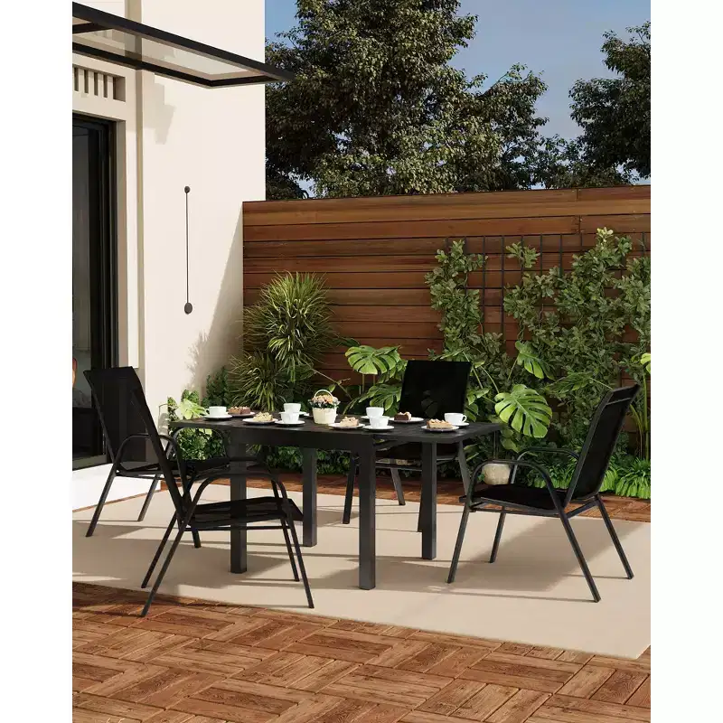 Set of 4 Outdoor Stackable Dining Chairs, High-Back Patio Chairs with Textilene Fabric, All-Weather Metal Frame for Deck, Lawn, Garden, Grey
