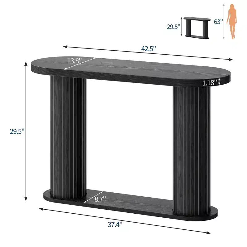 Oval Fluted Entryway Console Table, Modern Narrow Sofa Table Behind Couch with Storage Shelf, Wood Accent Hallway Table for Living Room