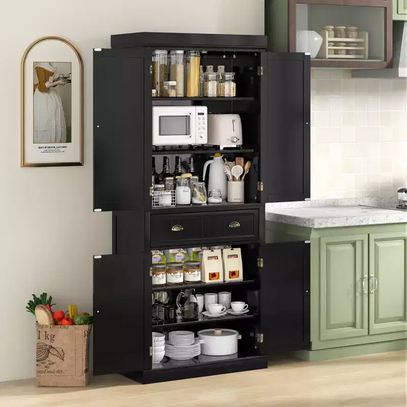 Kitchen Cabinet Pantry Cupboard Freestanding with Shelves Espresso/Black/Grey