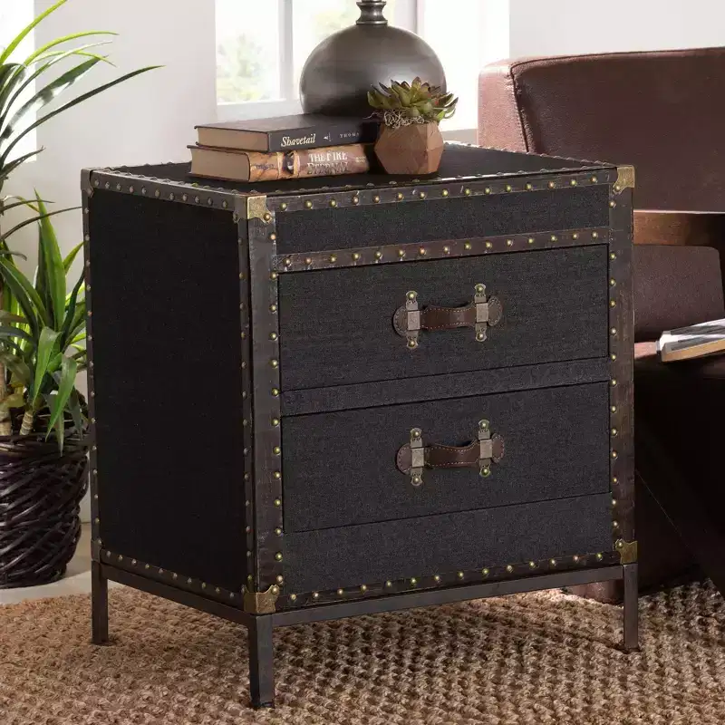 Canvas 2-Drawer End Table Trunk Black/Brown
