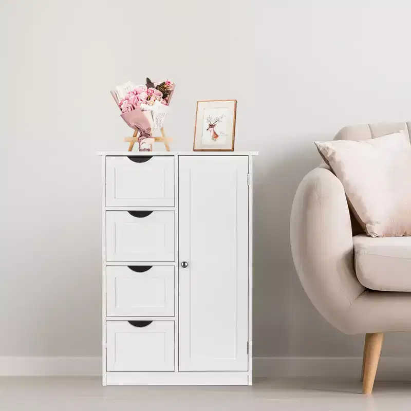 Karl HomeSingle Door Bathroom Storage Cabinet with 4 Drawers White