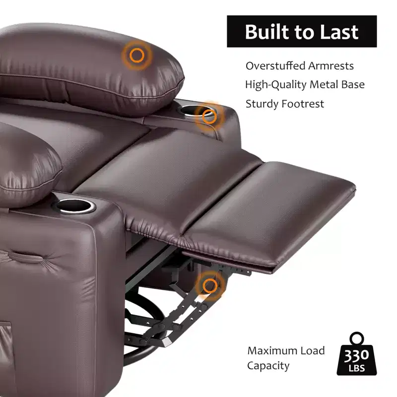 22in Rocker Swivel Recliner Chair, PU Leather Lazy Recliner W/ 1.5X Sponge, Cup Holder & Side Pockets, 360 Swivel for Living Room, Bedroom, Nursery