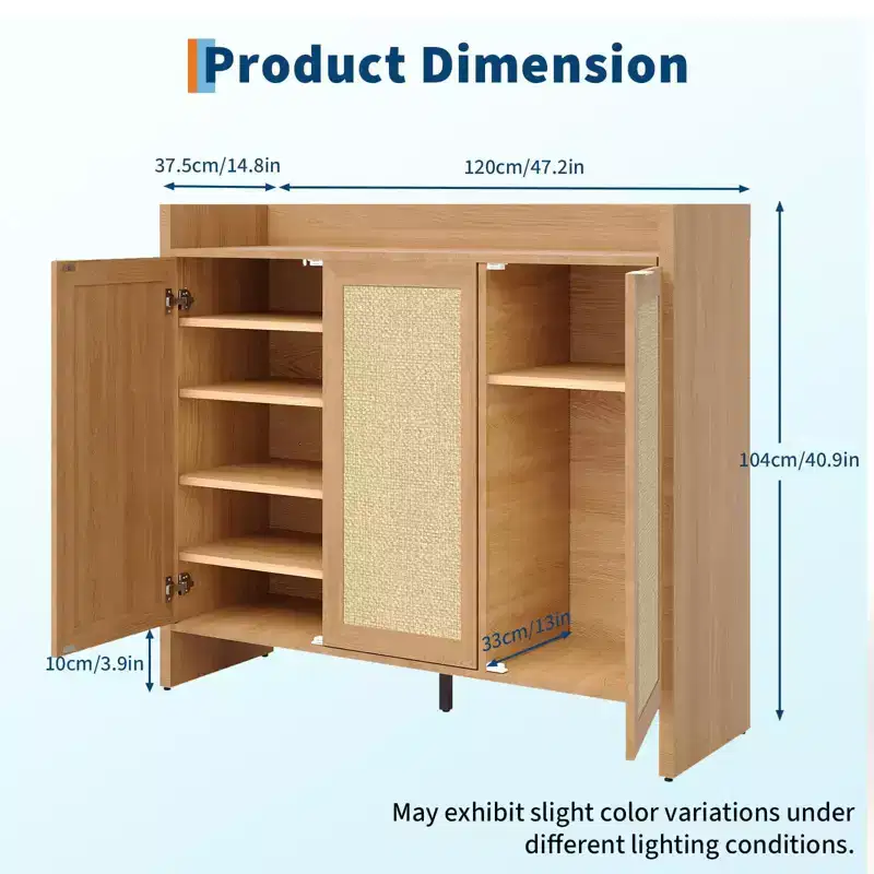 COZONY Multi-Tier Shoe Storage Cabinet w/ Rattan Doors & Adjustable Shelves for Entryway and Hallway