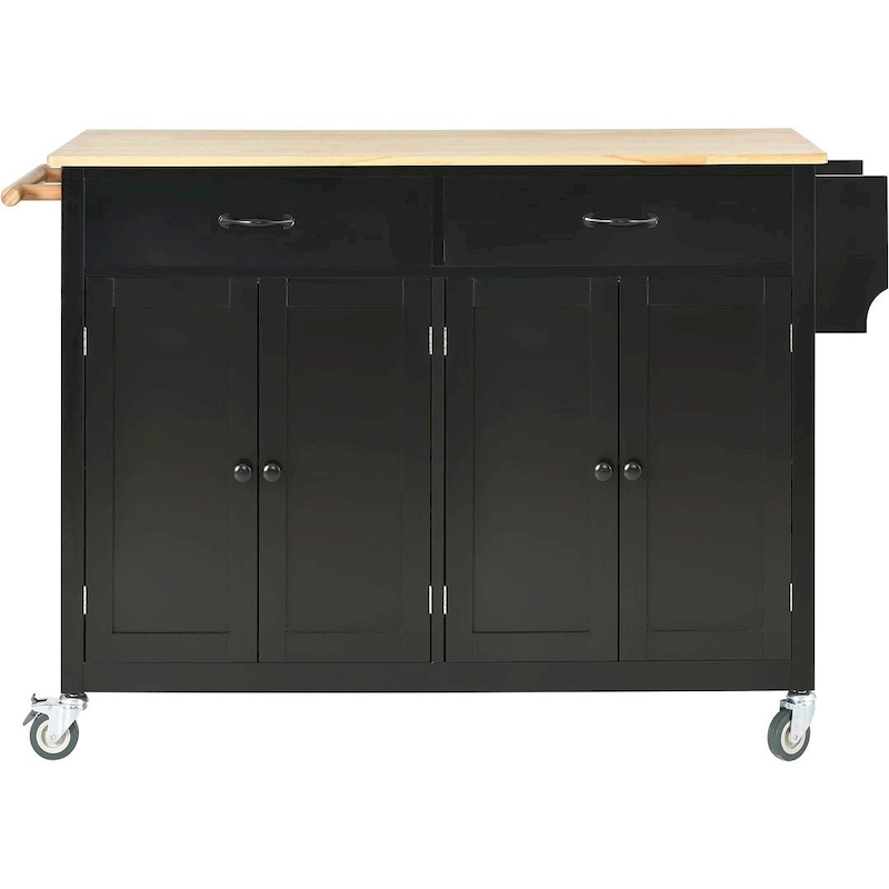 Kitchen Island Cart with Solid Wood Top, Locking Wheels, Spice & Towel Rack