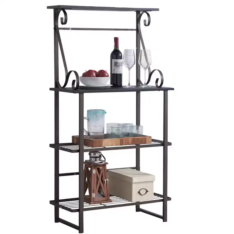 Metal Kitchen Shelves Bakers Rack Microwave Stand, Pewter