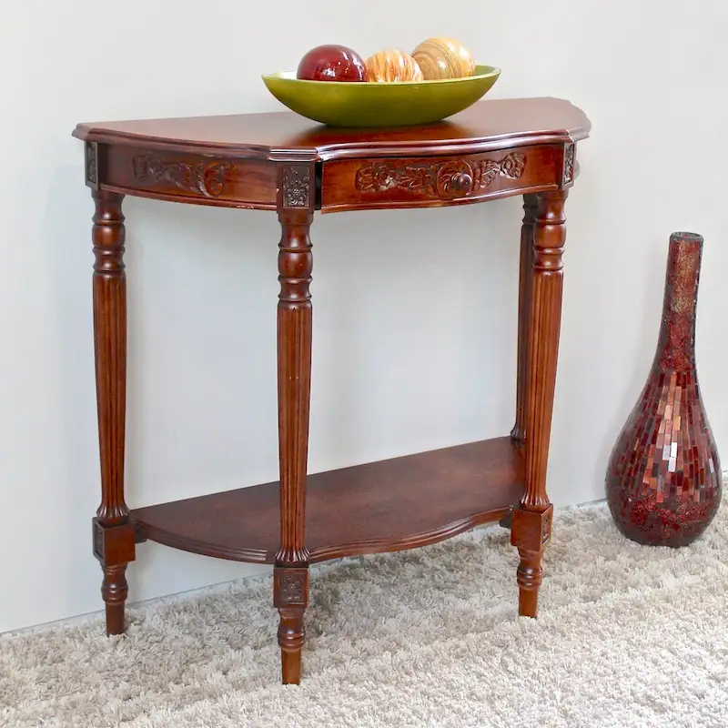 Mozi Hand-carved Wood Half-Moon Table