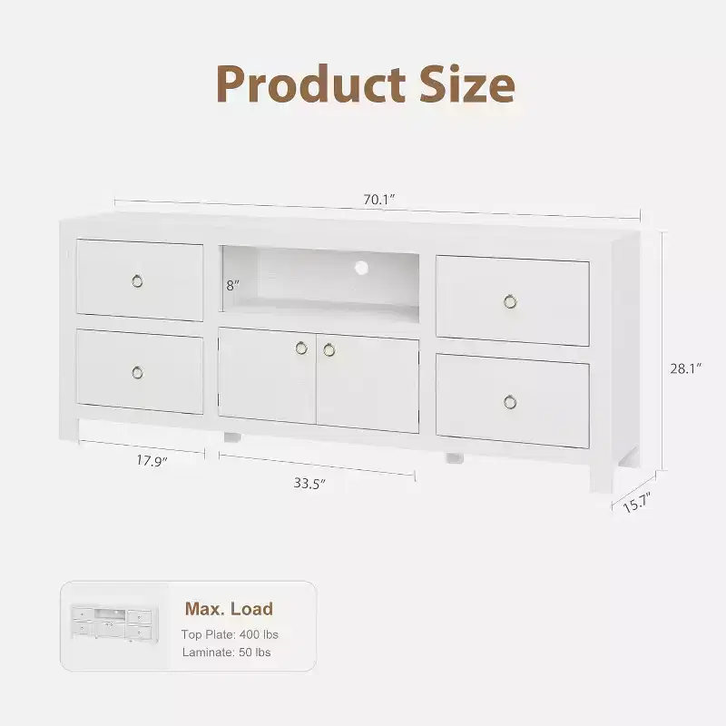 TV Stand for 75/80 Inch TVs, Entertainment Center with Storage & Shelf, TV Consoles Stands