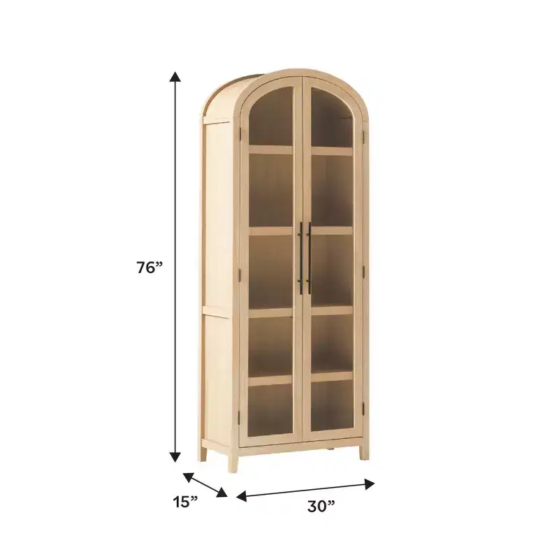 76" 5 Shelf Arched Bookcase Cabinet