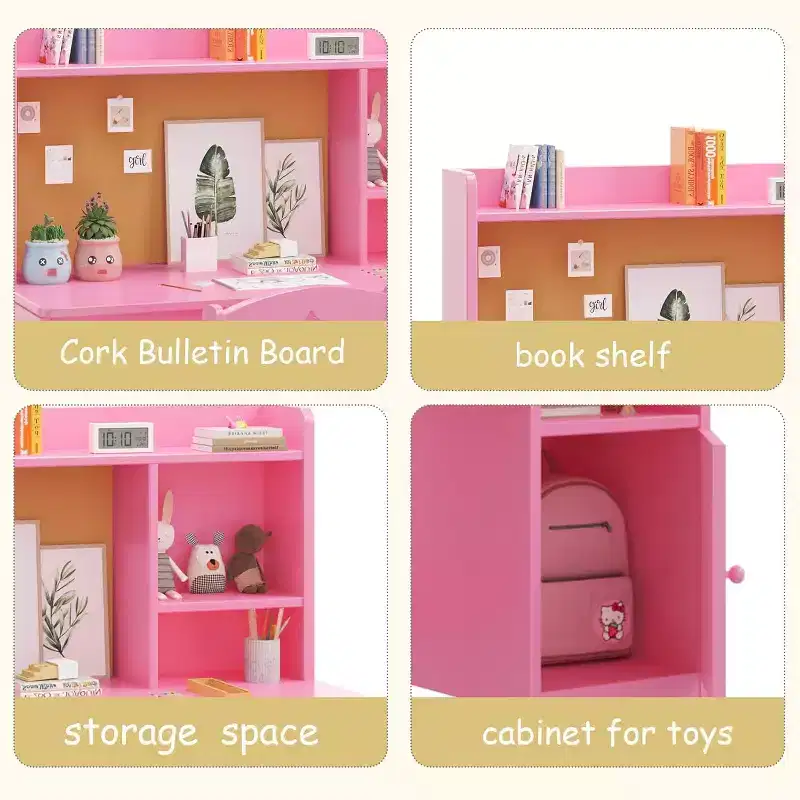 Kids Desk and Chair Set, Student Writing Desk with Hutch & Storage Cabinet, for Kids Bedroom & Study Room