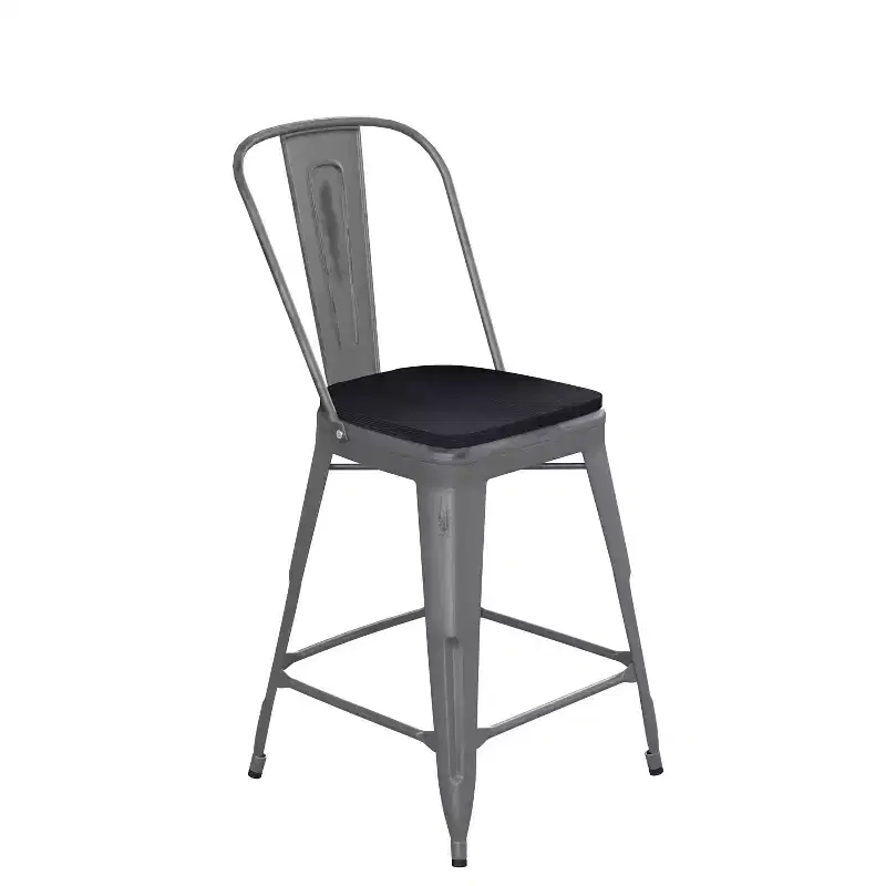 Clear Coated Metal Counter Stool with Poly Resin Seat, 2 Colors, Seats 1