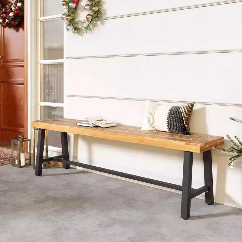 Costway 63 Long Outdoor Acacia Wood Bench Seats up to 3 Persons for Garden Porch
