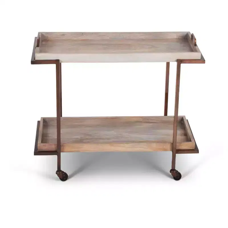 Conway Serving Cart - Mango Wood & Copper Finish with Casters