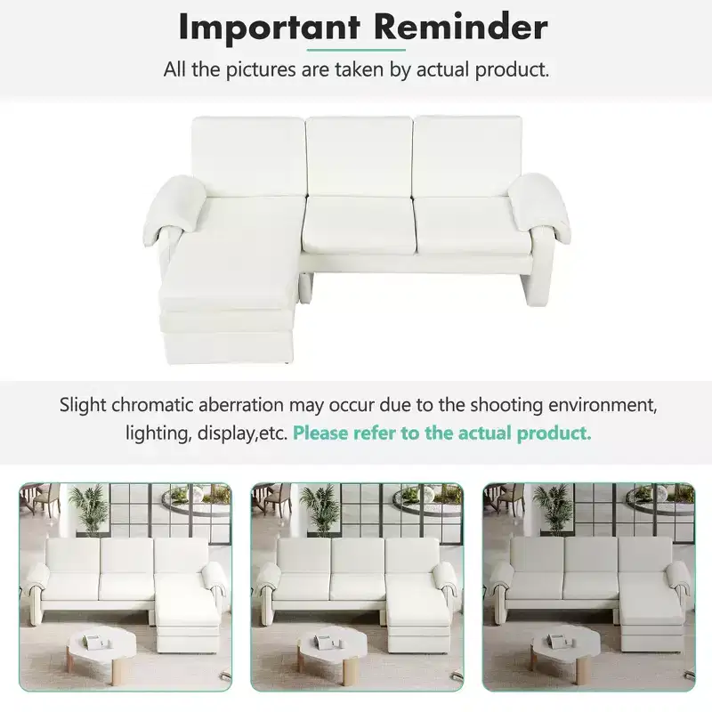94 Modern L-Shaped Sofa, Sectional Sofa With Convertible Chaise, 90-180 Adjustable Backrest