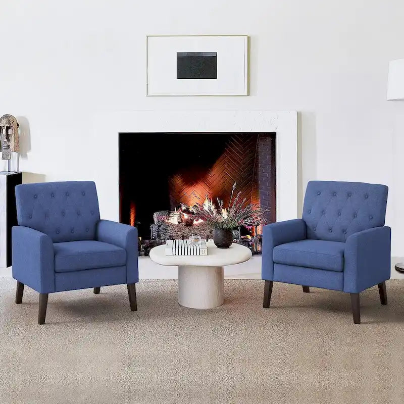 Linen Accent Chair Comfy Living Room Chair with Arms Upholstered Button Tufted Armchair Modern Arm Chairs Set Of 2
