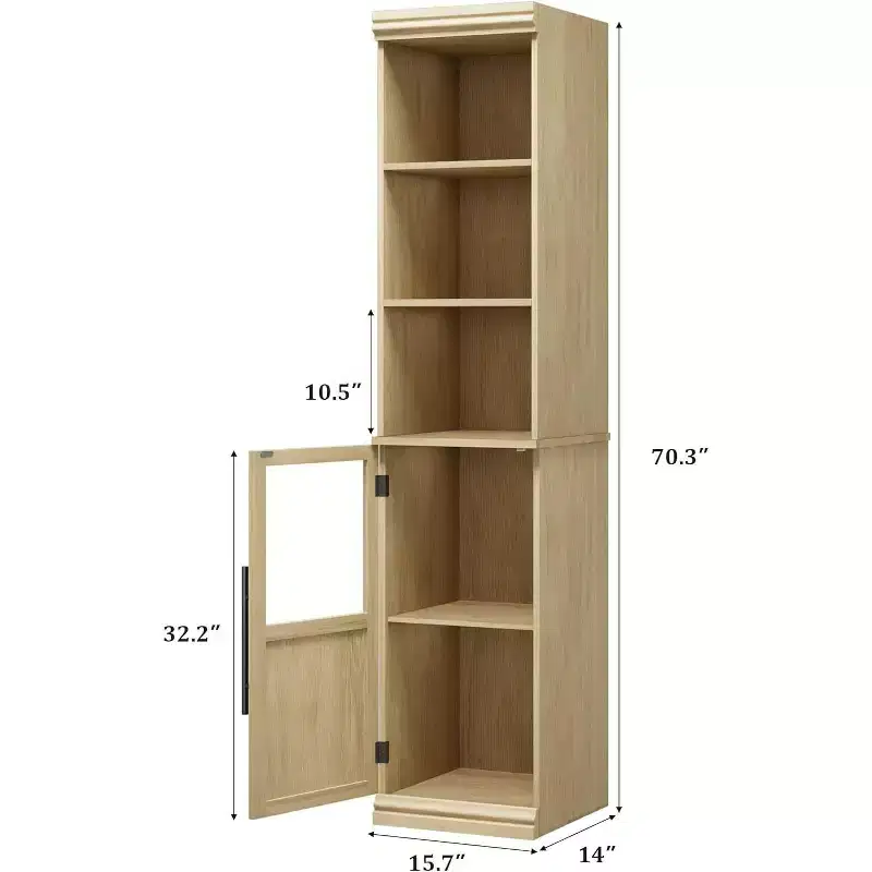 70 Tall Slim Bathroom Storage Cabinet with Door & Open Shelves, Narrow Freestanding Floor Cabinet for Small Spaces, Kitchen, Living Room