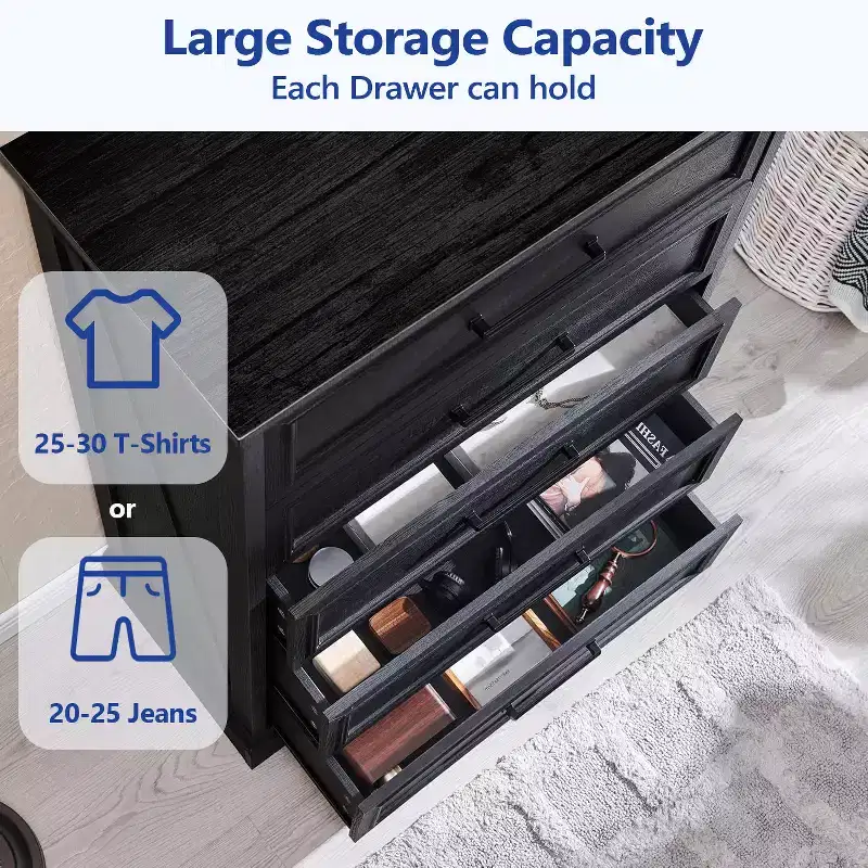 5 Drawer Dressers for Bedroom, 46 Tall Farmhouse Chest of Drawer with Wide Metal Handle, Wood Drawer Organizer for Bedroom, Hallway
