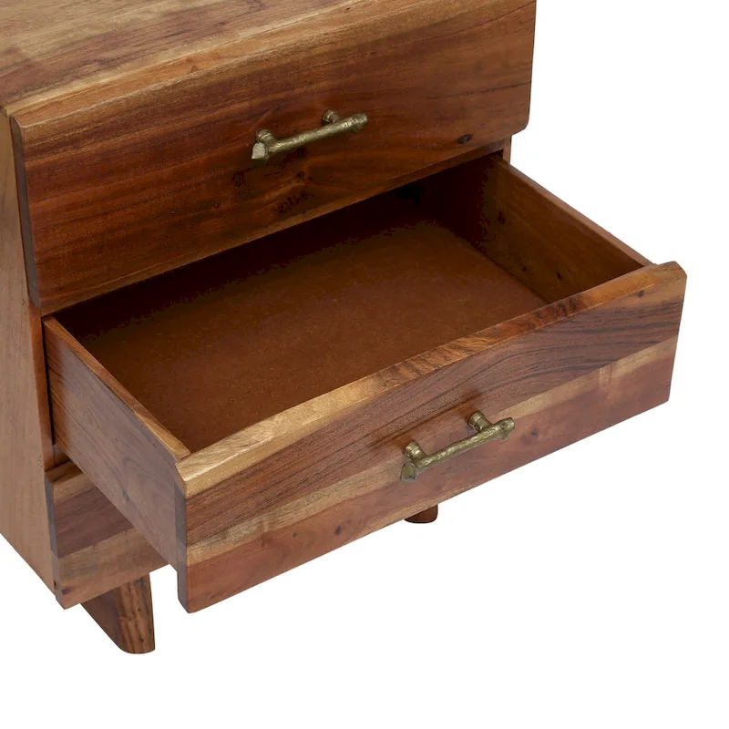 Terrell Handcrafted Boho Acacia Wood 3 Drawer Nightstand (Set of 2) by