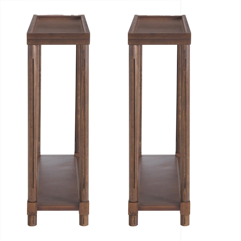 New Ridge Home Goods Harrison Narrow Side End Tables with Shelf, Set of 2, Antique Chestnut