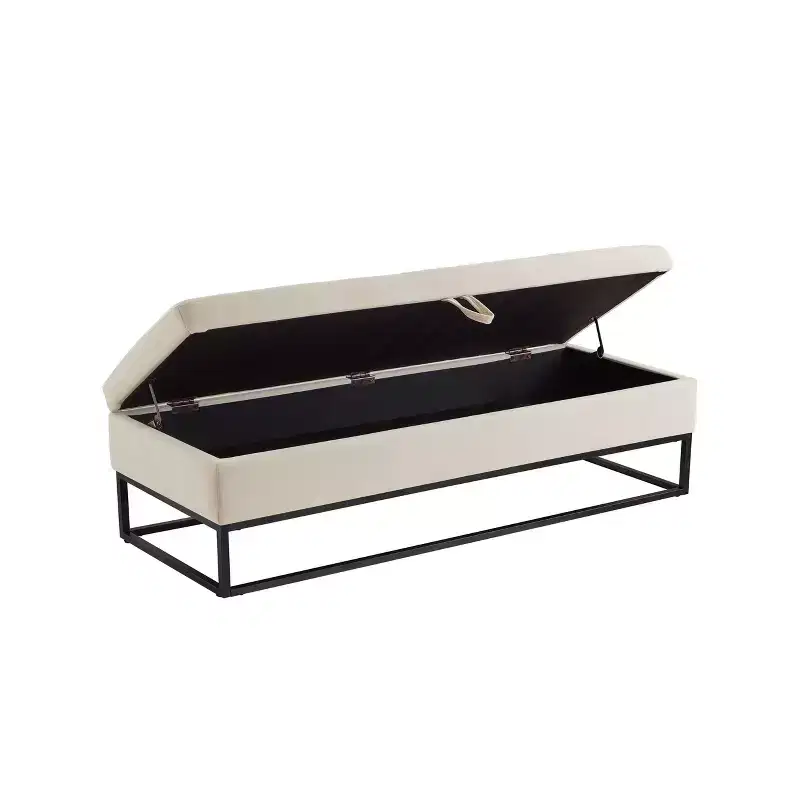 58.6 Storage Bench with Metal Base and Ample Storage Space, Button Tufting Entryway Bench, End of Bed Bench for Living Room, Bedroom