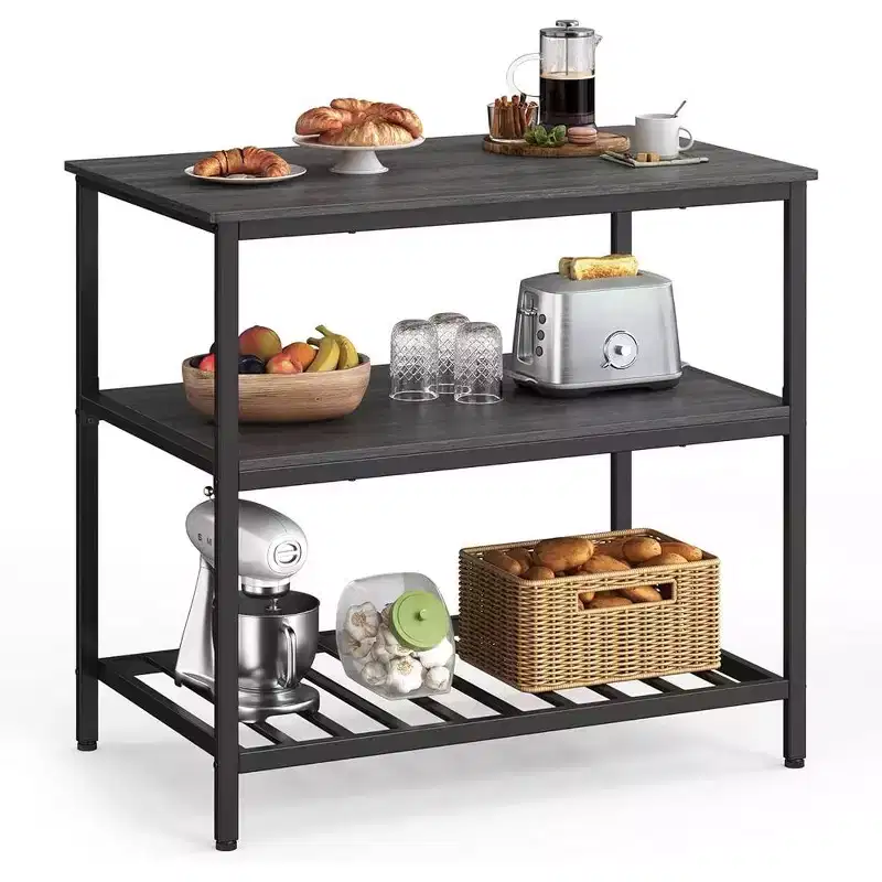 VASAGLE 3 Tier Kitchen Island, 39.4 Inches Kitchen Shelf with Large Worktop, Industrial, Rustic Brown and Black
