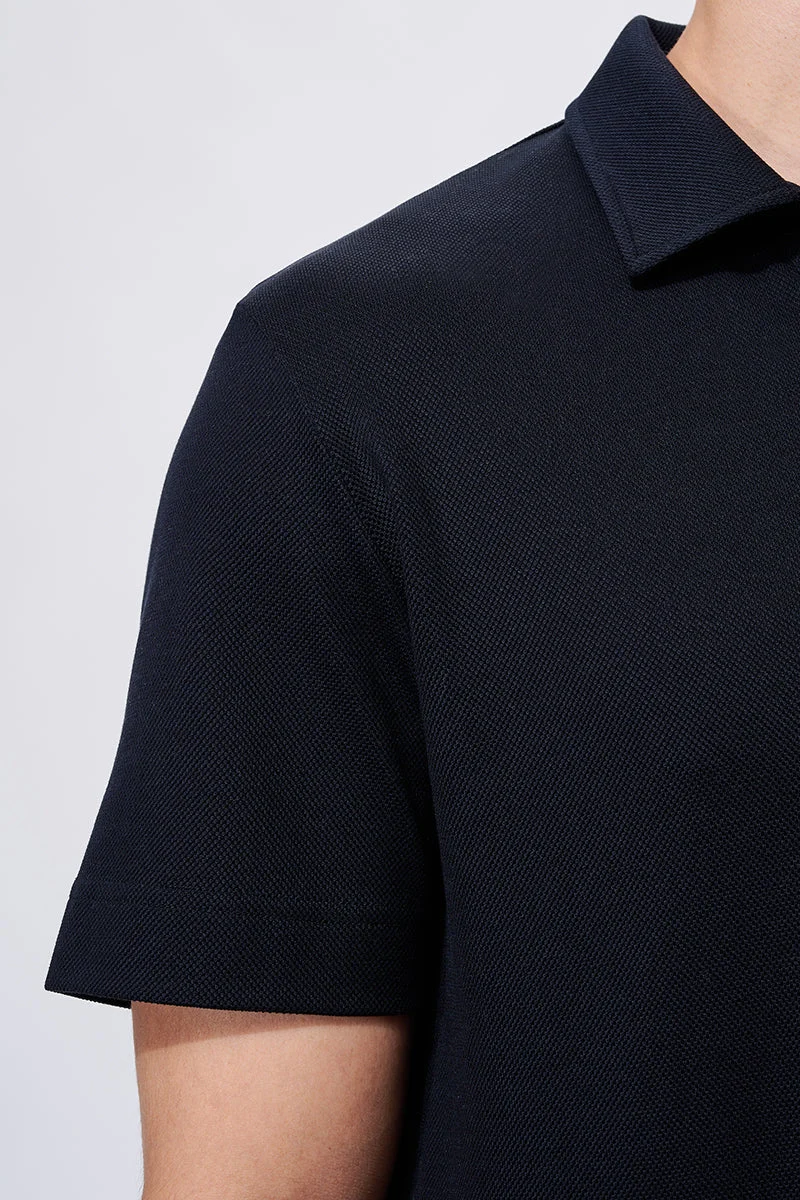 Waffle-Knit Buttonless Polo – Teal