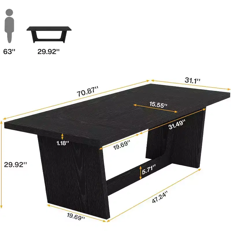 Lantine 6 FT Rectangular Conference Table, 71 Executive Desk for 6-8, Wooden Office Boardroom Table with Heavy-Duty Pedestal Base, Black