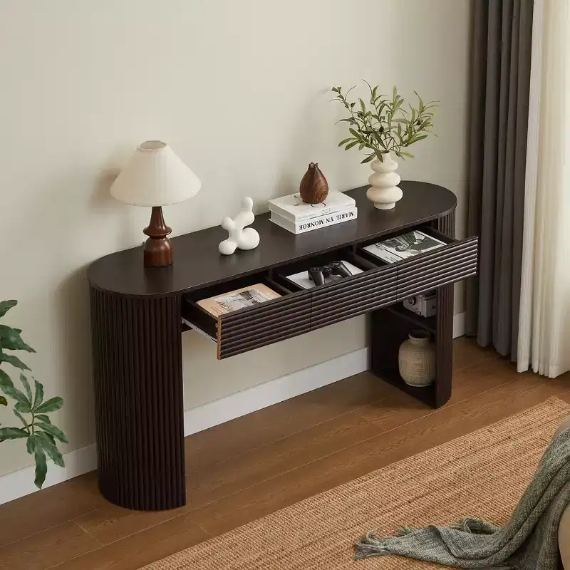 Sorin Retro Curved Console Table with 3 Drawers