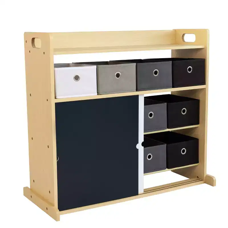 Humble Crew Kids' Organizer with Fabric Bins and Doodle Doors Natural Wood: MDF Frame, 1 Shelf, Ages 2+, 34" W x 32" H