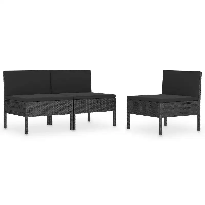 vidaXL Patio Chairs 3 Pcs Rattan Conversation Chair with Cushions Poly Rattan