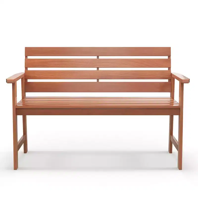 Costway Patio Solid wood Bench Wood 2-Seat Chair with Slatted Seat & Inclined Backrest