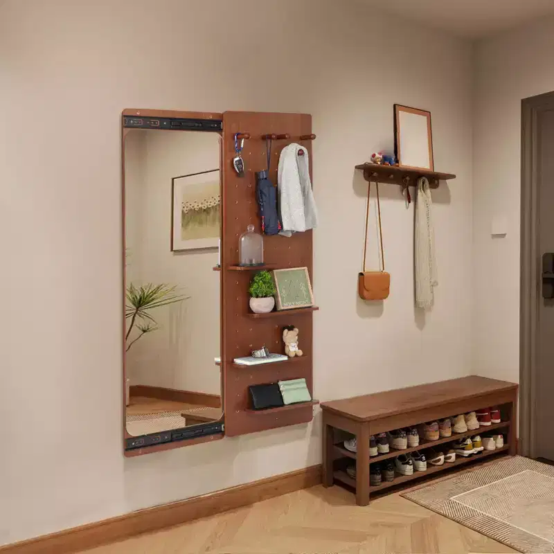 Wall Mounted Full Length Mirror with Shelf, Full Body Mirror with Pegboard, Wall Bathroom Makeup Mirror for Bedroom Living Room Dressing Room