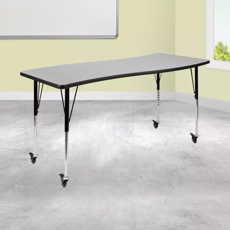 Flash Furniture Mobile 26W x 60L Rectangle Wave Flexible Collaborative Thermal Laminate Activity Table - Standard Height Adjustable Legs