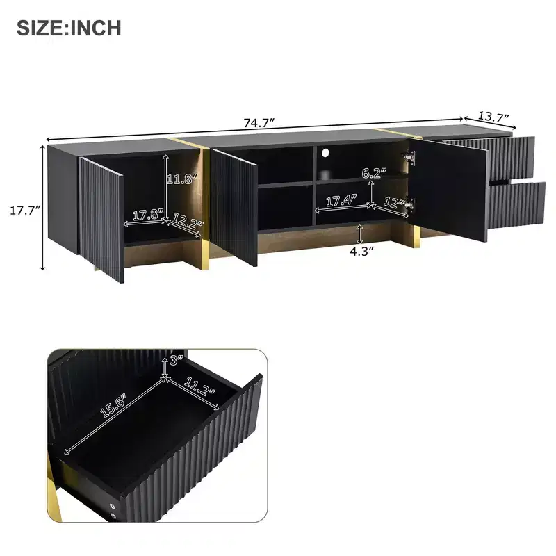Modern TV Stand for TVs up to 80 Inches, Entertainment Center with Storage Cabinets and Drawers