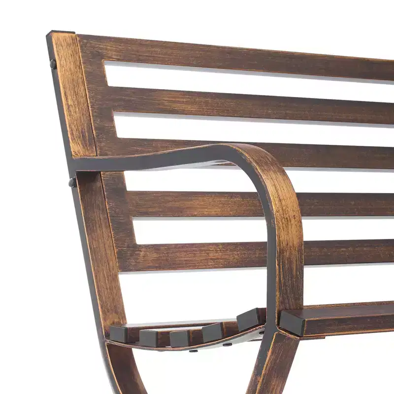 GDFStudio Rashid Modern Metal Patio Bench with Armrests and Slatted Backrest