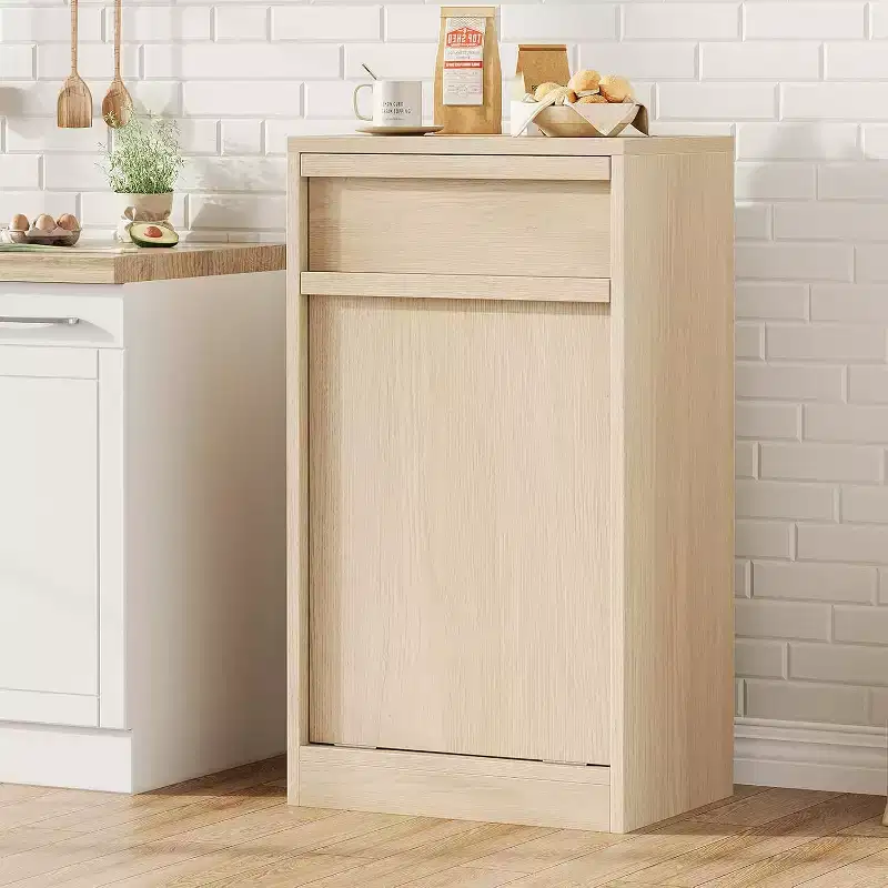 Tilt Out Trash Cabinet, with 10 Gallon Storage, Hidden Freestanding Garbage Can Cabinet Laundry Hamper for Kitchen Dining Living Room