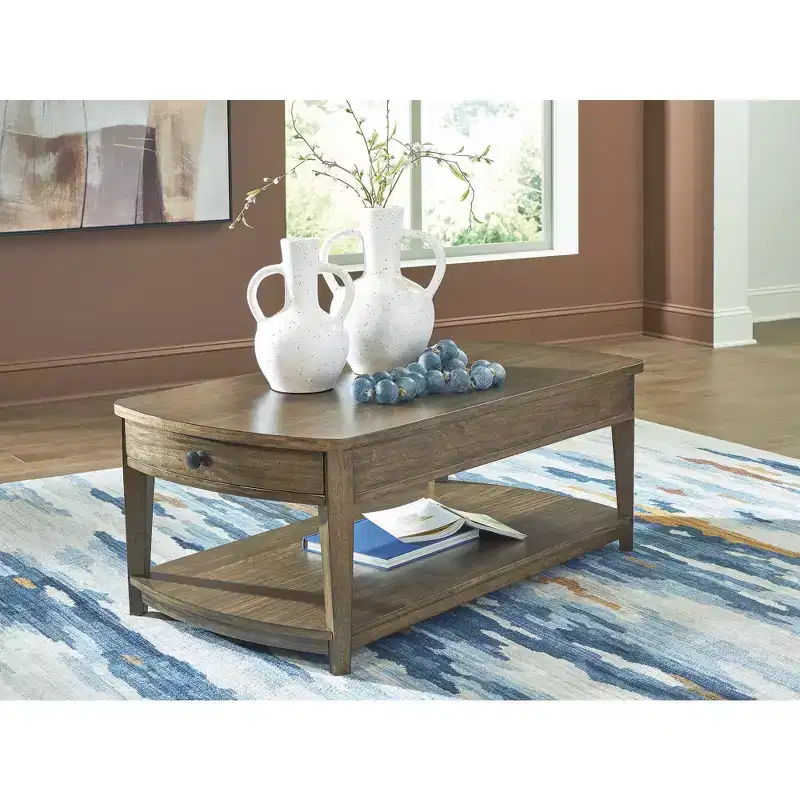 Rectangular Coffee Table with Storage Drawers and Shelf, Brown