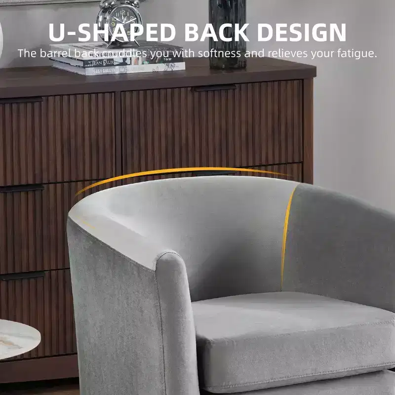 Velvet Accent Chair with Ottoman, Modern Barrel Chair Armchair for Living Room, Bedroom, Gray