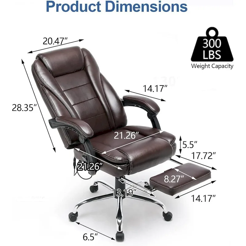 Ergonomic Heated Executive Office Chair, 2/4/6-Point Massage, Retractable Footrest, PU Leather