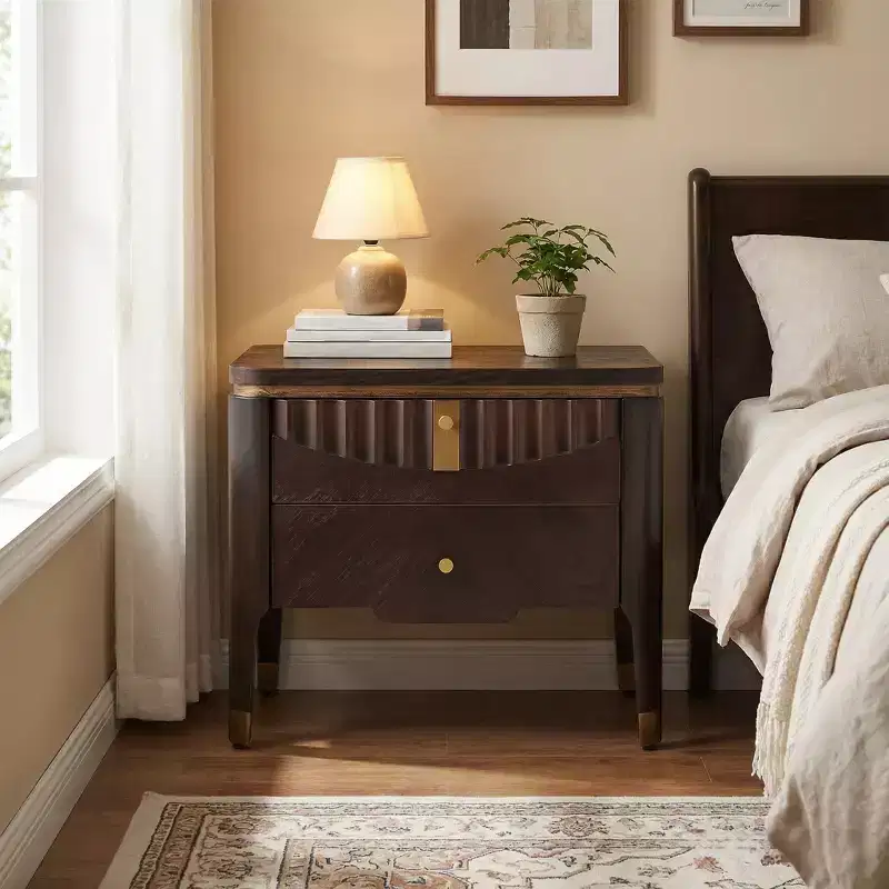 Modern Nightstand Bedside Table Sofa Table End Table Wave Decor Side Table with 2 Drawers & Cone Legs - ModernLuxe