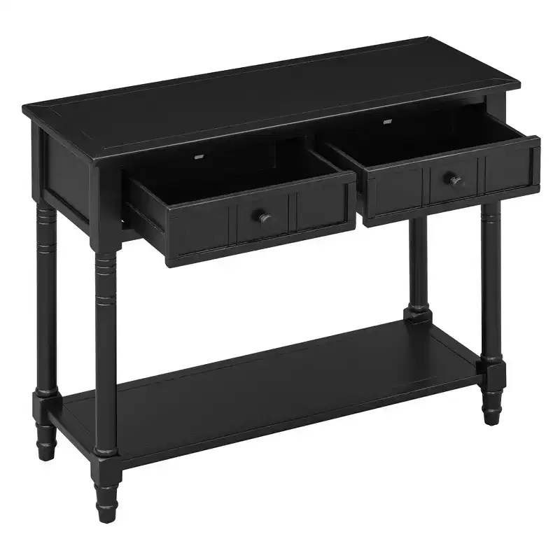 Traditional Entryway Console Table with 2 Drawers and Bottom Shelf, Solid Pine Wood