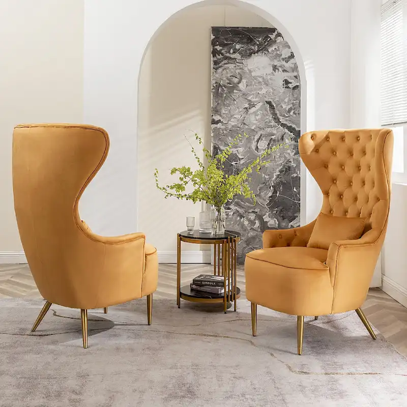 KINWELL Tufted High Wingback Accent Chairs Velvet Armchairs, Set of 2