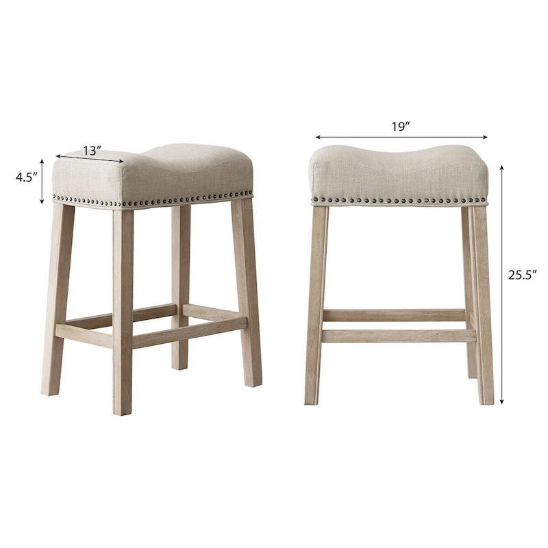 Set of 2 Upholstered Counter Height Backless Saddle Seat Stools