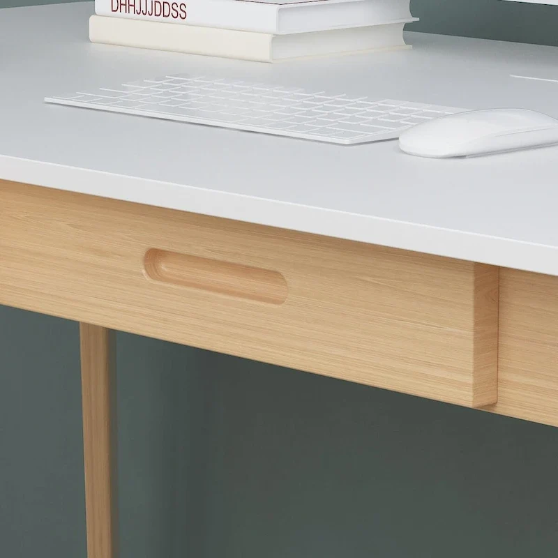 White Wood Finish Writing Desk with 2 Drawers, 1-Person