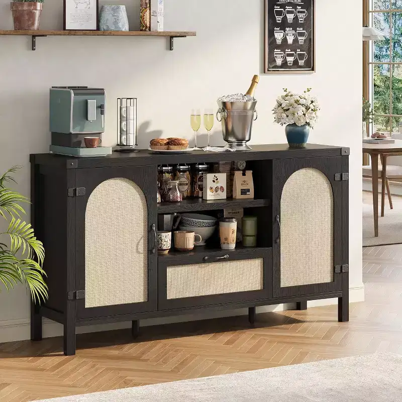 Large Buffet Sideboard Cabinet with Storages Drawers,59 Coffee Bar Cabinet with with Adjustable Shelves for Kitchen/Dining Room/Living Room