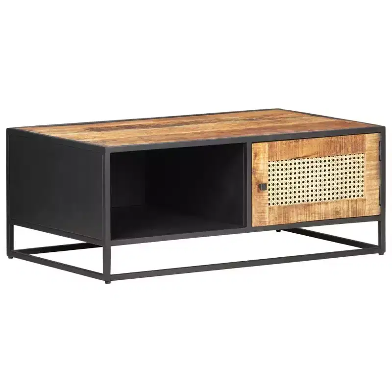Coffee Table Rough Mango Wood and Natural Cane
