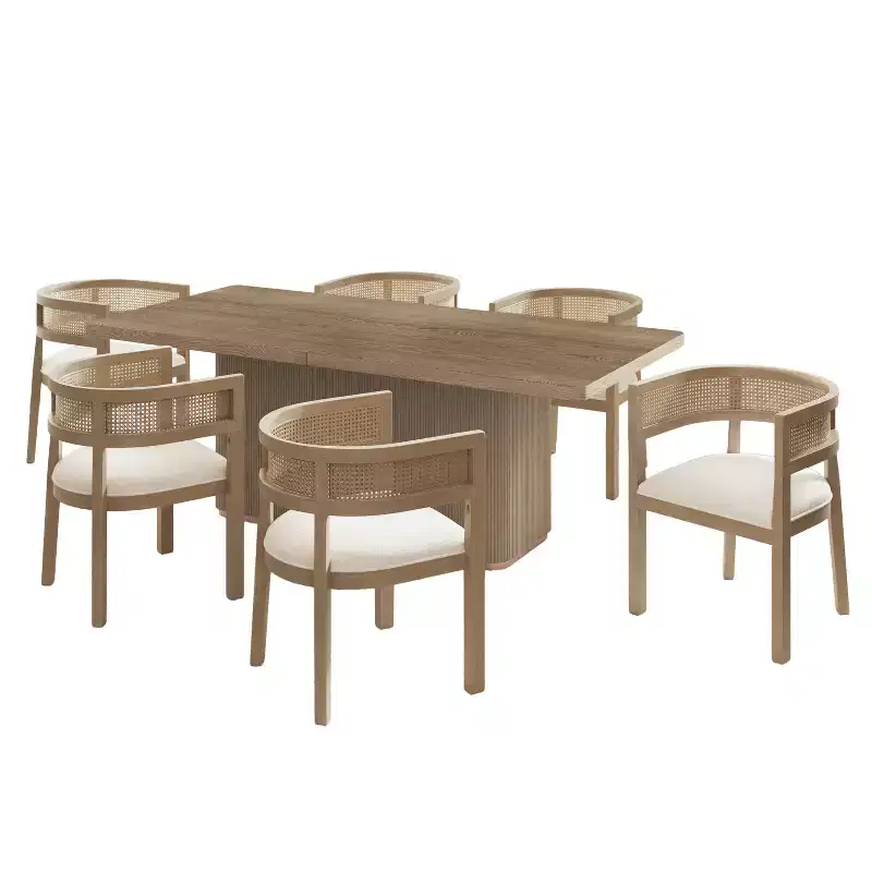 Christopher Knight Home Kassadin Farmhouse 7 Piece Dining Set with Rubberwood Upholstered Rattan Chairs