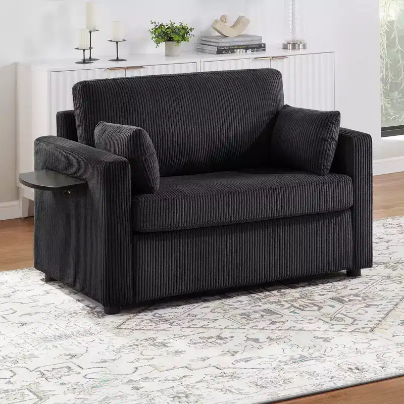 Convertible Chaise Lounge Twin Size Sofa Bed Sleeper Sofa Loveseat with Foldable Mattress, Foldable Side Table, Storage Pocket & USB Ports-ModernLuxe